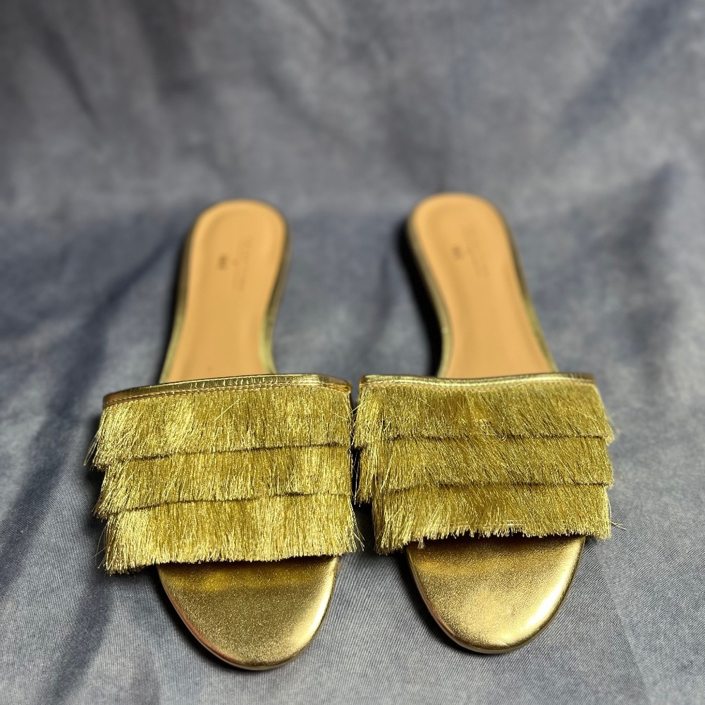 Gold fringe sandals
